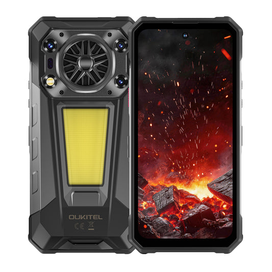OUKITEL WP63 5G rugged phone featuring a built-in outdoor igniter, 20,000mAh battery, 64MP camera, and 18W reverse charging.